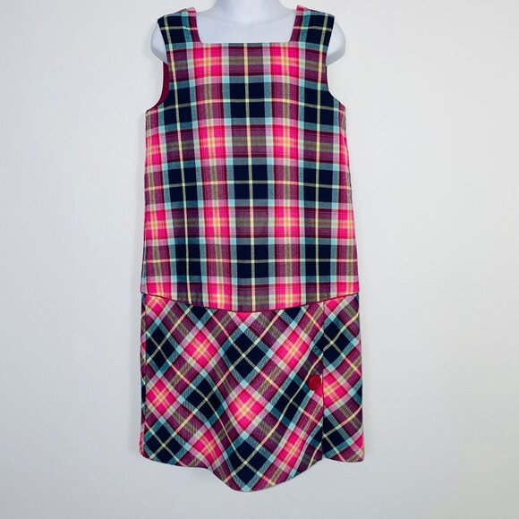 Talbots Girls Dress Size 7 Pink Blue Plaid Sleeveless Jumper Pinafore - Picture 2 of 10